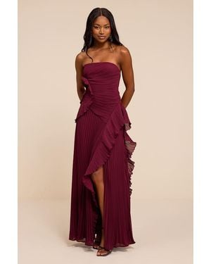 Lulus Brylee Pleated Ruffled Maxi Dress - Red