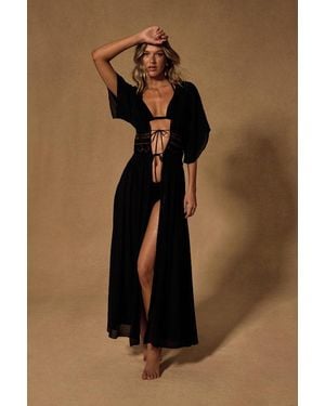 Lulus Sophina Tie-Front Short Sleeve Swim Cover-Up - Brown