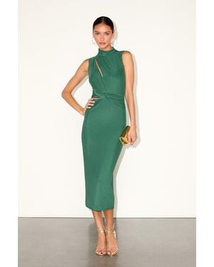 Lulus Kamara Mesh Cutout Knotted Midi Dress - Green