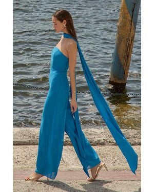 Lulus Kavina Bright Wide-Leg Jumpsuit And Scarf Set - Blue