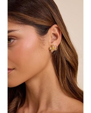 Lulus Imelda Rhinestone Flower Earrings - Brown