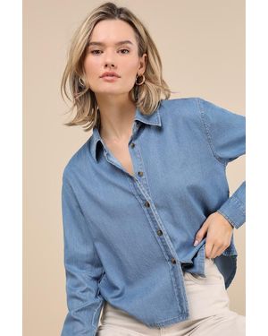 Lulus Always Pristine Medium Chambray Button-Up Top - Blue