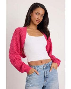 Lulus Perfectly Comforting Pointelle Open-Front Shrug Jumper - Red