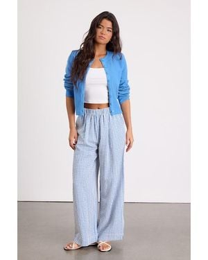 Lulus Tilly Gingham Mid-Rise Wide-Leg Pants - Blue