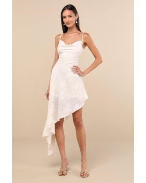 Lulus Lilla Floral Jacquard Asymmetrical Midi Dress - Natural