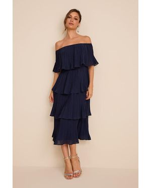 Lulus Gala Ready Off-The-Shoulder Ruffle Midi Dress - Blue