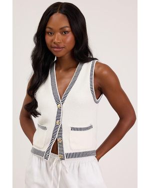 Lush Rennie Striped Button-Front Jumper Top - White