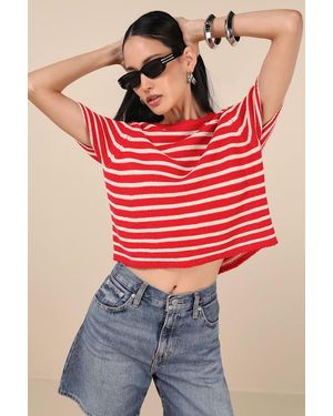 Lulus Keaten Striped Short Sleeve Jumper Top - Red
