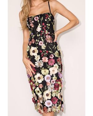 impressive blossom black 3d floral embroidered midi dress Lulus Impressive Blossom Black 3D Floral Embroidered Midi Dress M Wedding  Party