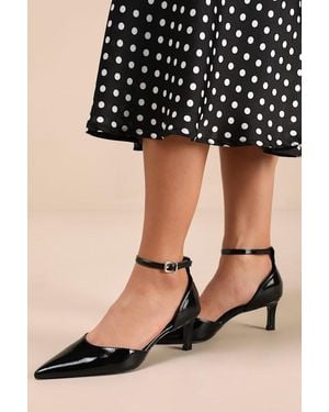 Lulus Janica Patent Pointed-Toe Kitten Heel Court Shoes - Black