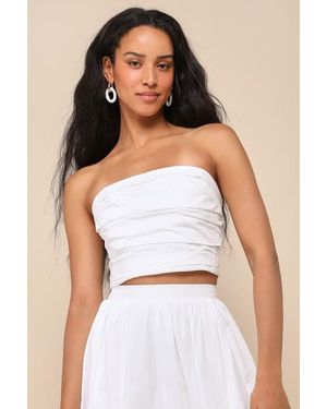 Lulus Daytime Perfection Cotton Pleated Cropped Sleeveless Top - White