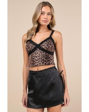 Lulus Flawless Impression Satin Lace Mini Skirt - Black