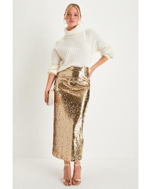 Lulus Dazzling Appearance Sequin High-Rise Midi Skirt - Natural