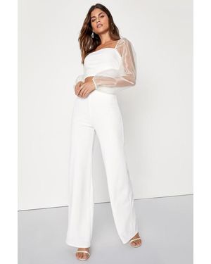 Lulus Sheerly Sultry Organza Balloon Sleeve Two-Piece Jumpsuit - White