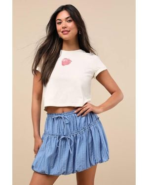 Lulus Kirsty Striped Tiered Drawstring Bubble-Hem Mini Skirt - Blue