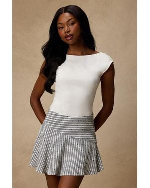 Lulus Paulette Ivory And Striped Skater Mini Skirt - White
