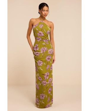 Lulus Nikina Chartreuse Floral Halter Maxi Dress - Yellow