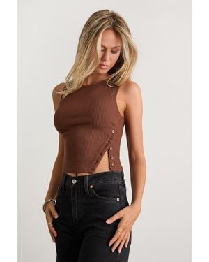 Lulus Michayla Ribbed Knit Side-Button Tank Top - Brown