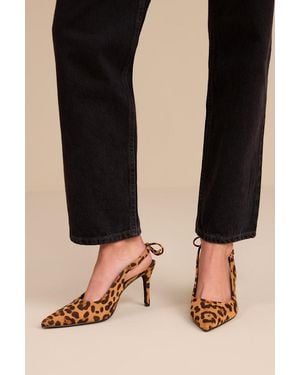 Lulus Lacey Leopard Suede Pointed-Toe Slingback Court Shoes - Natural