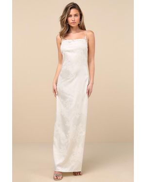 Lulus Whimsical Radiance Cream Satin Embroidered Maxi Dress - Natural