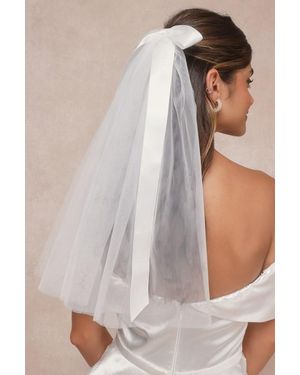 Lulus Dreamy Adoration Satin Bow Hair Clip Veil - White