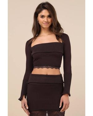 ZEMETA Cozy Knit Dark Long Sleeve Crop Top - Black