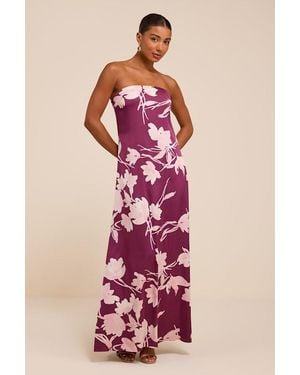 Lulus Arisa Plum Floral Satin Strapless Maxi Dress - Pink