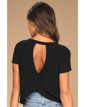 Lulus Boosted Basic Ribbed Cutout Short Sleeve Top - Black