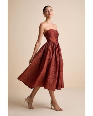 Lulus Analeia Rust Jacquard Lace-Up Strapless Midi Dress - Red