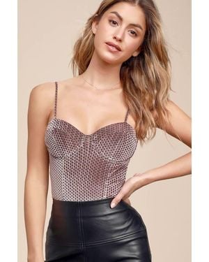Lulus Flirty Feelings Velvet Bustier Bodysuit - Brown