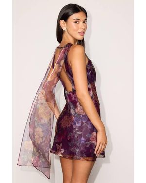 Lulus Zina Floral Organza Sash Mini Dress - Purple