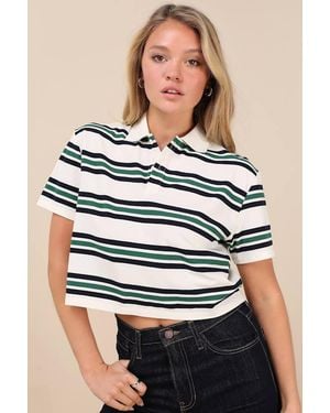 Lulus Astute Cutie Striped Collared Cropped Polo Top - Black
