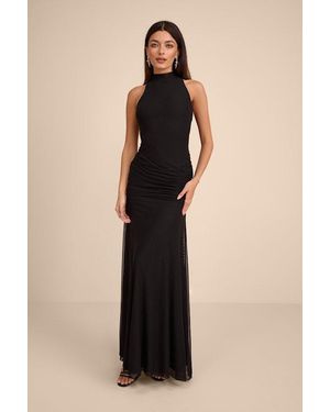 Lulus Alma Mesh Mock Neck Ruched Maxi Dress - Blue