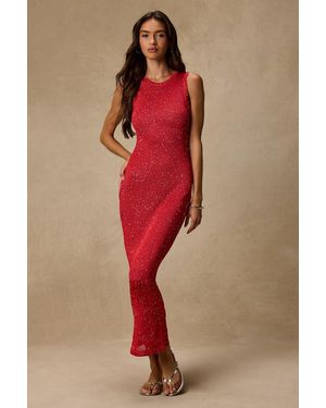Lulus Jordi Sequin Crochet Knit Maxi Dress - Red