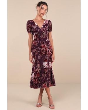 Lulus Loving Approach Velvet Burnout Puff Sleeve Midi Dress - Pink