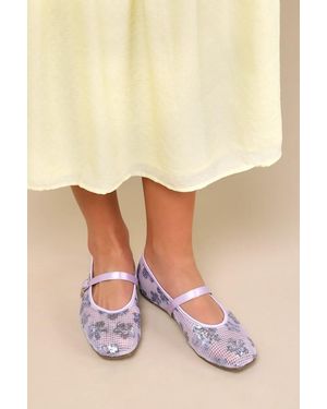 Lulus Cristen Mesh Sequin Buckle Ballet Flats - Purple