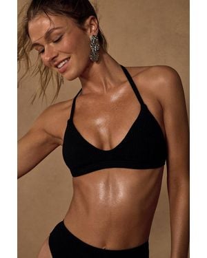 Lulus Sandy Messages Ribbed Halter Bralette Bikini Top - Black