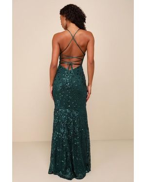 Lulus Valhalla Sequin Lace-Up Maxi Dress in Blue | Lyst UK