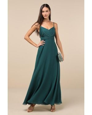 Lulus Admirable Grace Emerald Chiffon Pleated Maxi Dress - Green