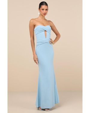 Lulus Elegant Finesse Pleated Cutout Maxi Dress - Blue