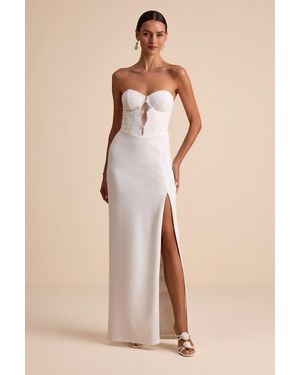 Lulus Valeria Lace Strapless Bustier Maxi Dress in Natural | Lyst Lulus Valeria Lace Strapless Bustier Maxi Dress in Natural | Lyst
