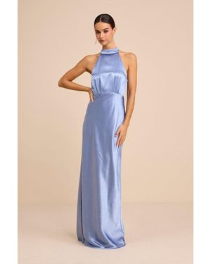 Lulus Sevinia Satin Mock Neck Sleeveless Maxi Dress - Blue