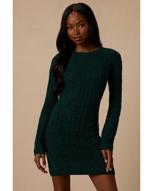 Lulus Hannie Dark Cable Knit Bodycon Sweater Dress - Blue