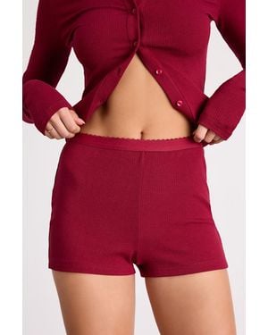 Lulus Rimsley Ribbed Knit Boxer Lounge Shorts - Red