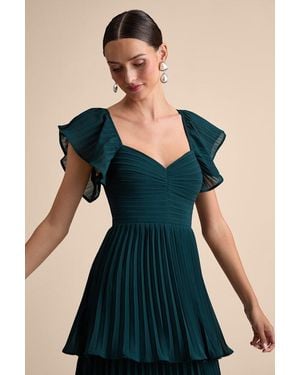 Lulus Notorious Charm Emerald Pleated Flutter Sleeve Maxi Dress - Black