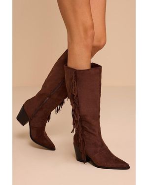 Lulus Lana Suede Fringe Boots - Brown