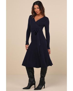 Lulus Warm Emotions Skater Midi Jumper Dress - Blue