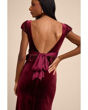 Lulus Romari Velvet Ruffled Puff Sleeve Bow Maxi Dress - Red