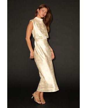 Lulus Gia Cream Satin Jacquard Cutout Midi Dress - Black