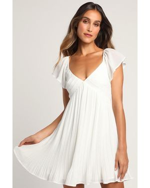 Lulus Amalfi Coast Pleated Flutter Sleeve Mini Dress - White